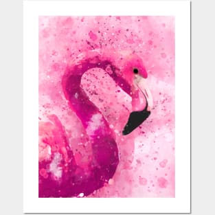 Dramabite Flamingo Pink Watercolor Painting Gift Wife Girlfriend Posters and Art